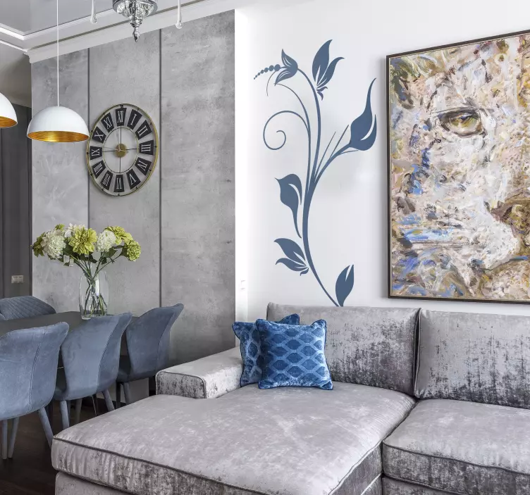 Vinilo pared dormitorio flor tallo planta elegante - TenVinilo