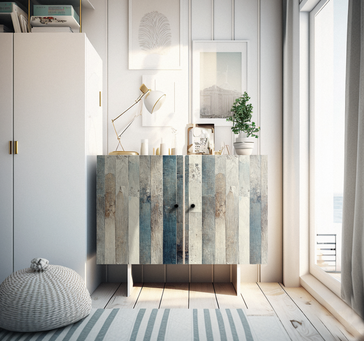 Vinilo para mueble madera envejecida en tonos azul - TenVinilo