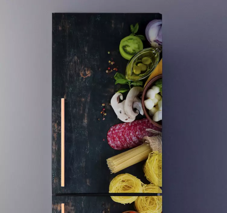 Vinilo para nevera vinilo de comida sobre madera - TenVinilo