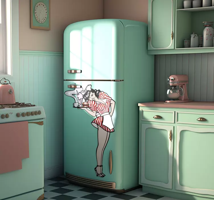 Vinilo para nevera camarera retro - TenVinilo