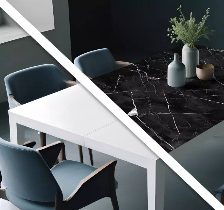 Vinilo pared comedor mármol negro para mesa - TenVinilo