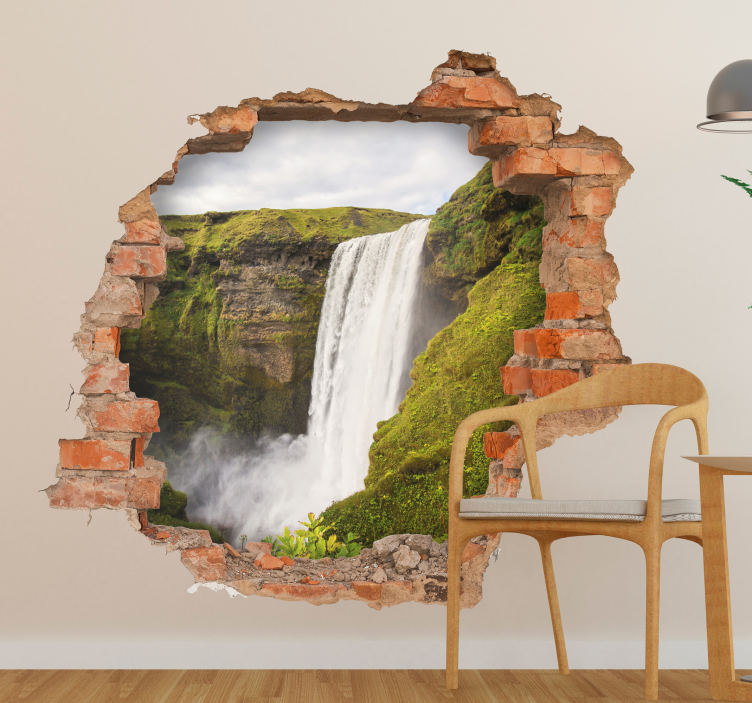 Vinilo pared 3d paisaje cascada  - TenVinilo