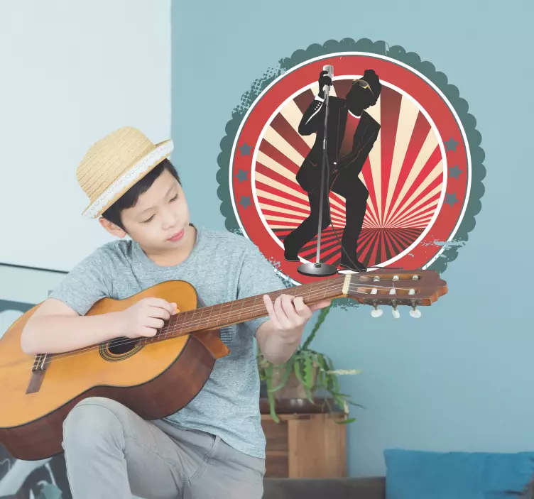 Adhesivo circular retro cantante rock - TenVinilo