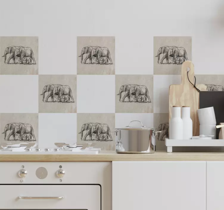 Azulejos adhesivo boceto de elefantes - TenVinilo