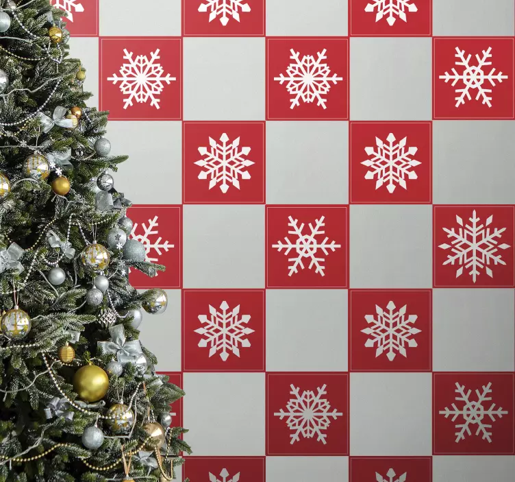 Azulejos adhesivo Copos de nieve rojos - TenVinilo