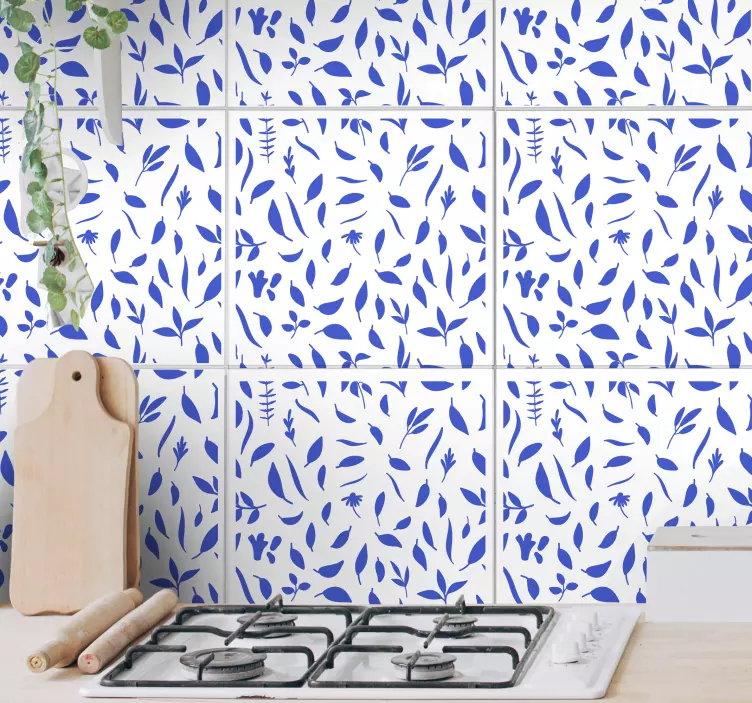 Azulejos adhesivo Hojas azules - TenVinilo