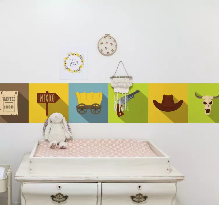 Cenefa adhesiva elementos temáticos del lejano oeste - TenVinilo