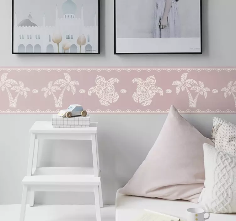 Cenefa adhesiva tortuga hawaiana patrón palma - TenVinilo