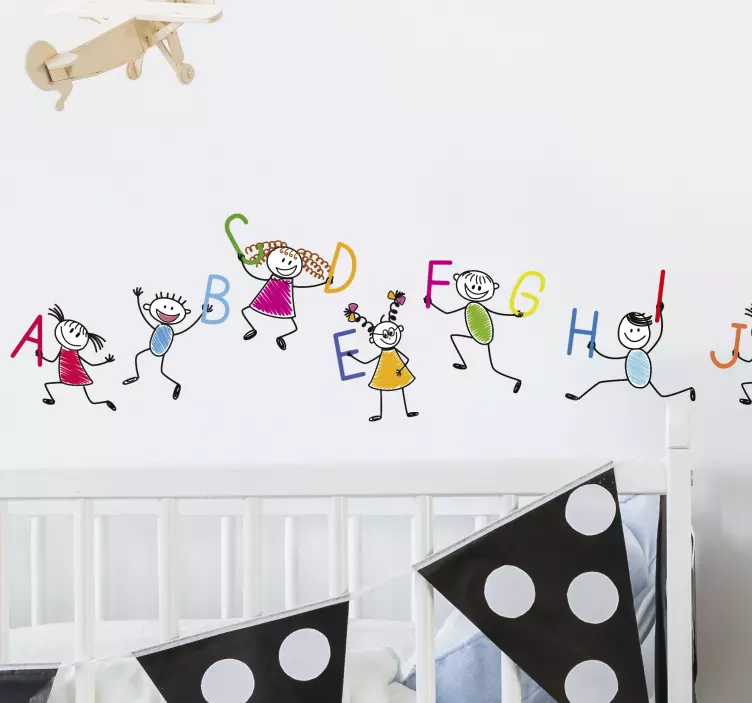 Cenefa adhesiva infantil abecedario con niños - TenVinilo