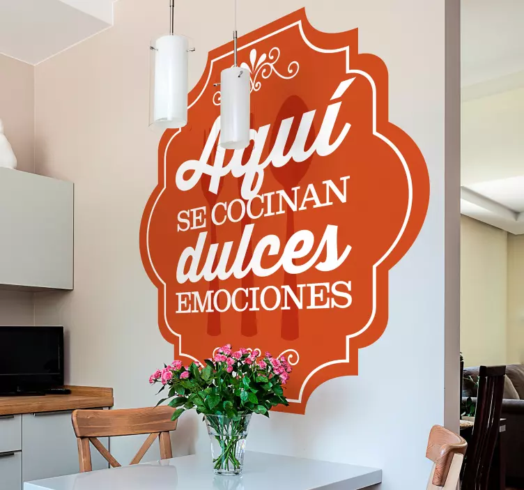 Vinilo frase cocinando dulces emociones - TenVinilo