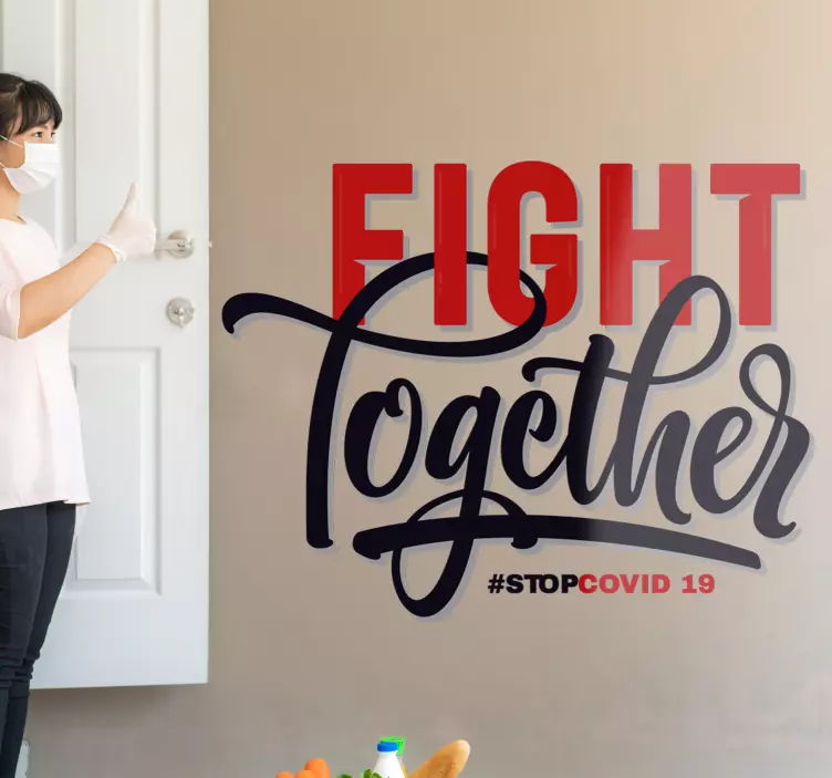 Vinilo frase coronavirus luchemos juntos - TenVinilo