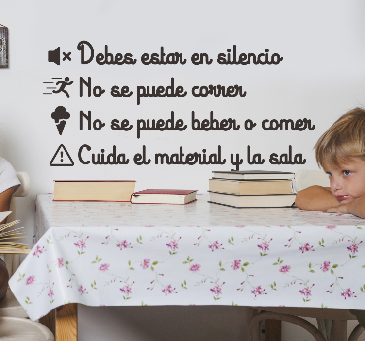 Mural de pared normas de la biblioteca para niños - TenVinilo