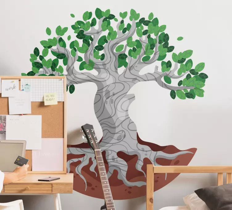 Vinilo habitación infantil árbol con raíces visibles - TenVinilo