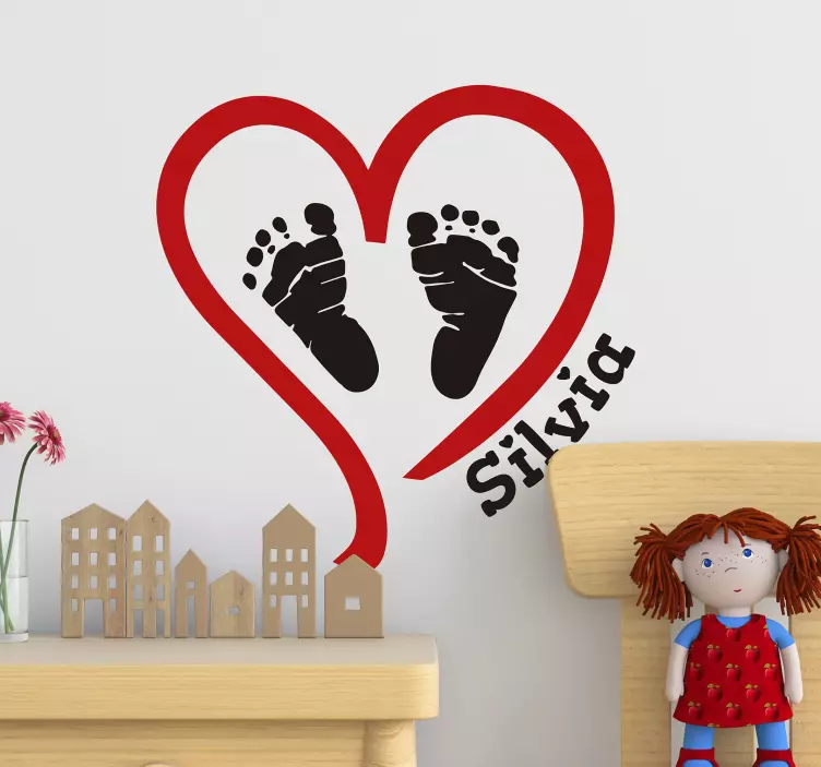 Vinilo pared corazón con pies con nombre - TenVinilo