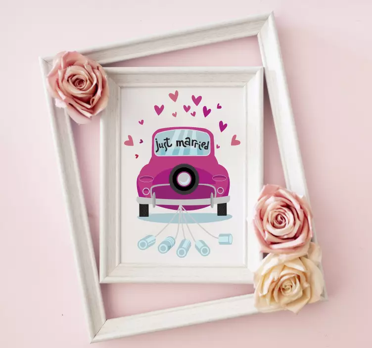 Pegatina boda automóvil nupcial retro - TenVinilo