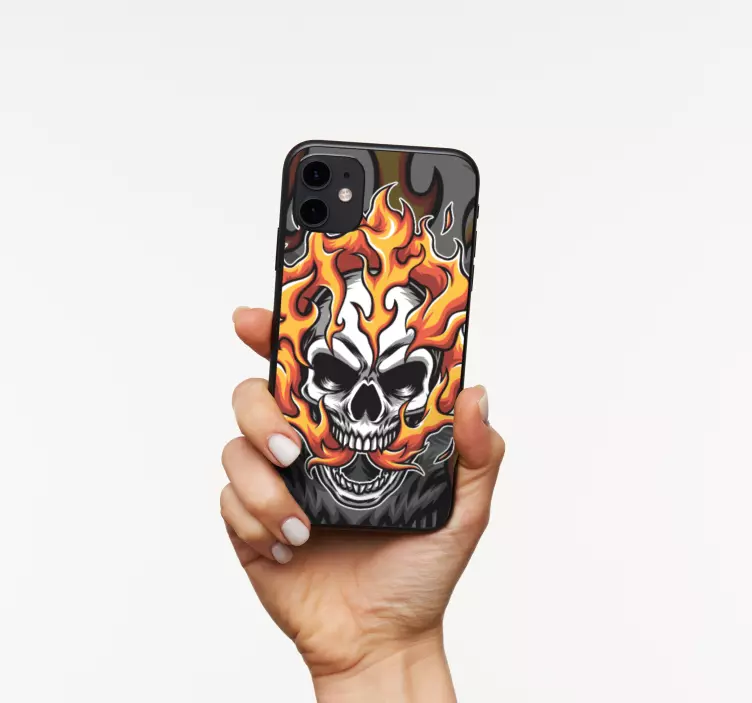Pegatina iPhone obra de arte de calavera en llamas - TenVinilo