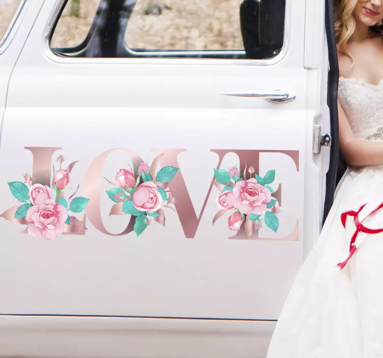 Pegatina boda para coche de boda texto love - TenVinilo