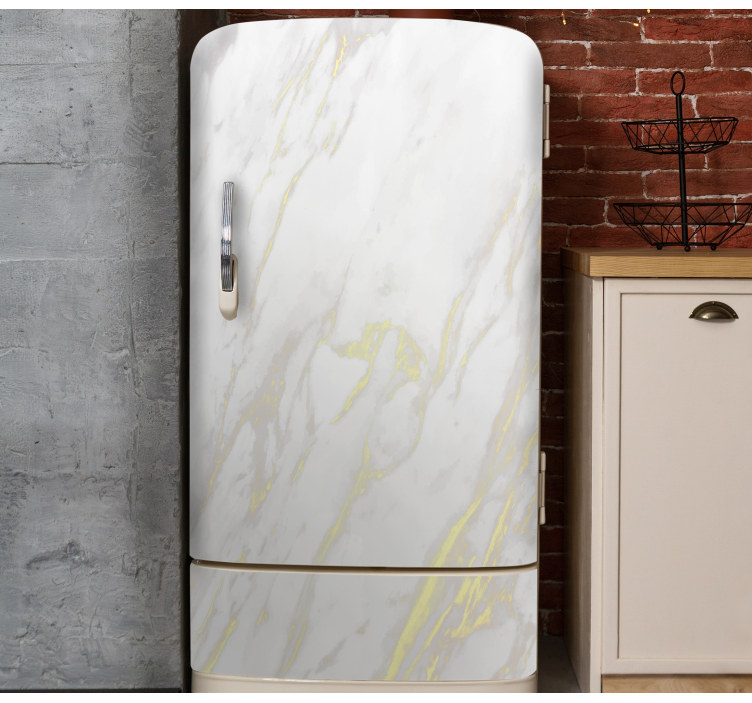 Vinilo para nevera Mármol de diseño blanco y dorado - TenVinilo