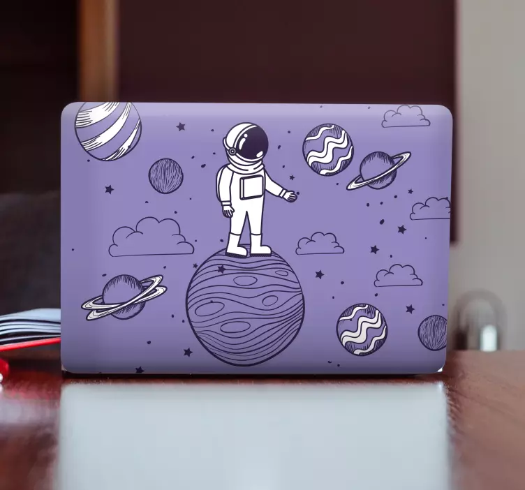 Vinilo para portátiles Astronauta dibujar con planetas - TenVinilo