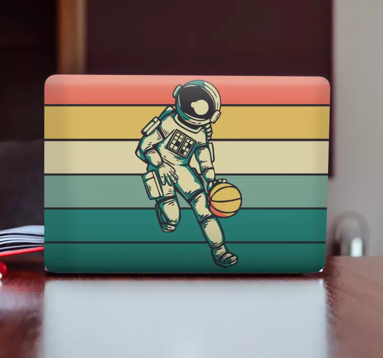 Vinilo para portátiles Astronauta vintage jugando baloncesto - TenVinilo