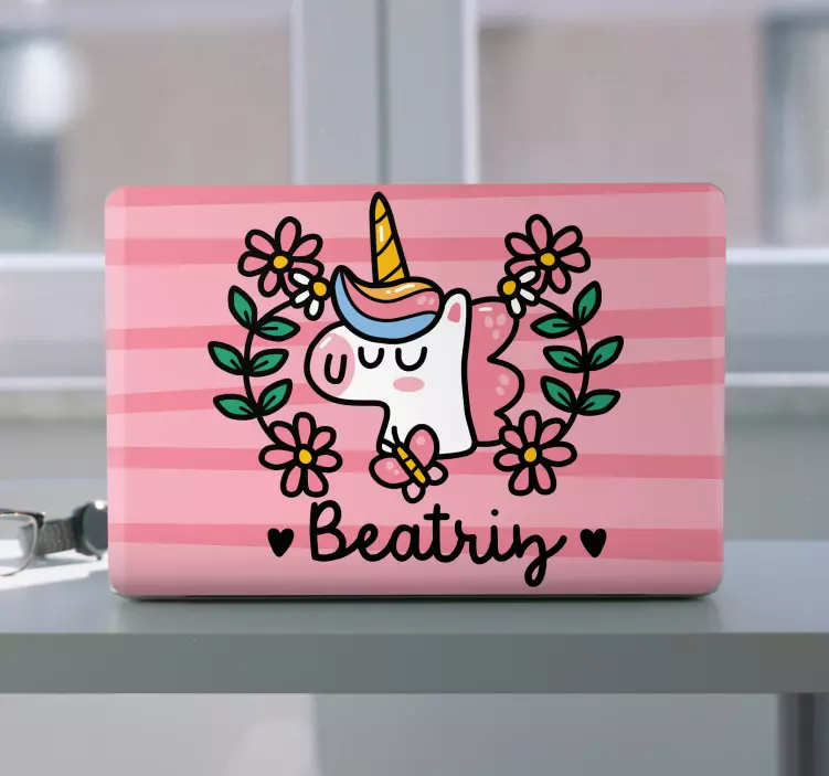 Vinilo para portátiles Linda flor unicornio - TenVinilo