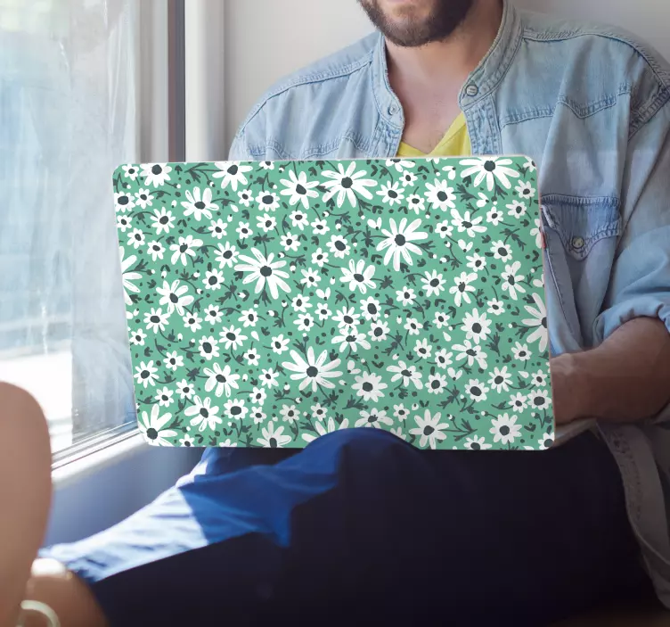 Vinilo para portátiles Margaritas sobre un fondo aguamarina - TenVinilo