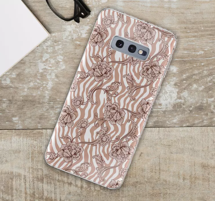 Sticker para Samsung Estampado de cebra y flores ornamentales cor - TenVinilo