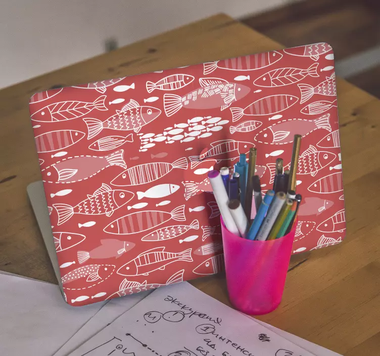 Vinilo portátiles corriente de peces roja - TenVinilo