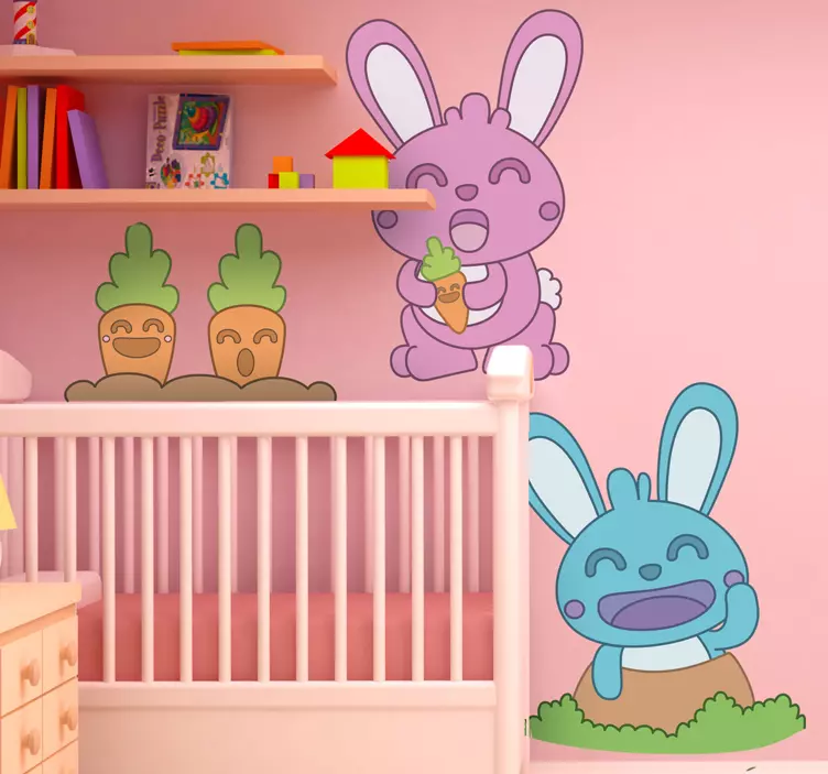 Sticker infantil conejos y zanahorias - TenVinilo