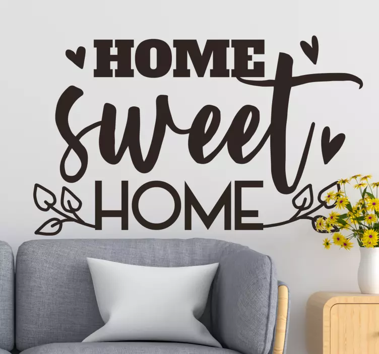 Vinilo pared frase home sweet home y corazones - TenVinilo