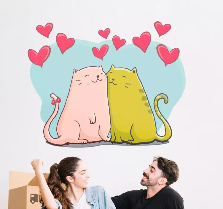 Vinilo adhesivo de pared gatos y corazones - TenVinilo