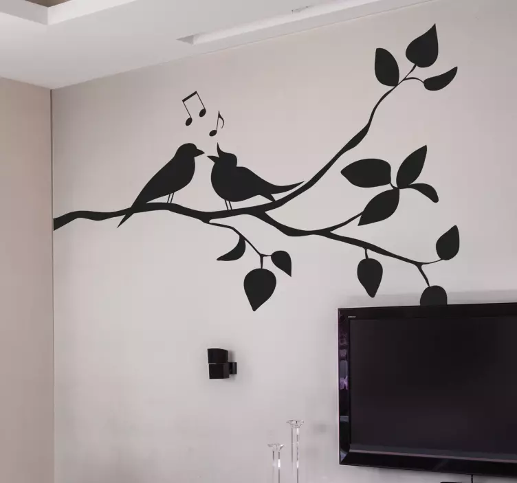 Vinilo rama árbol pájaros enamorados cantando - TenVinilo