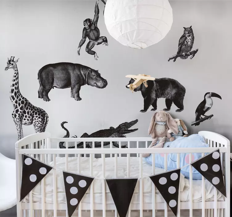 Vinilo infantil animales salvajes blanco y negro - TenVinilo