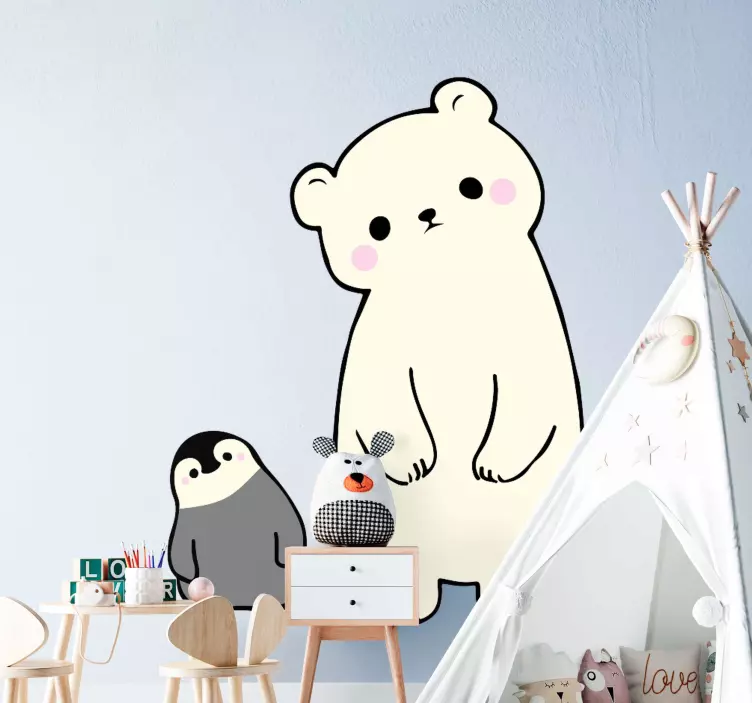 Vinilo infantil oso polar y pingüino anime - TenVinilo