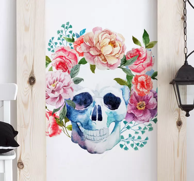 Vinilo calavera con flores - TenVinilo