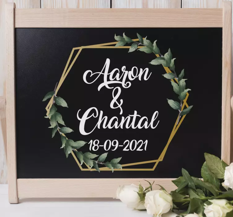 Pegatina boda con plantas con nombre y fecha - TenVinilo