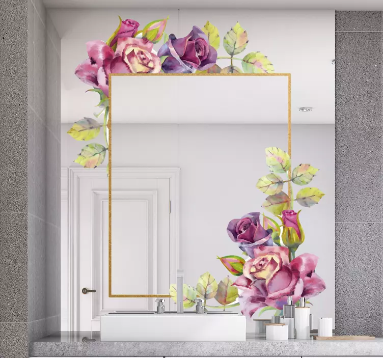 Vinilo decorativo de espejo de flores de colores - TenVinilo