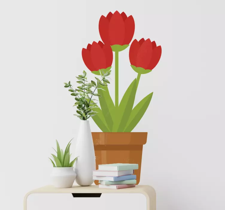 Vinilo flores vaso de flores rojas - TenVinilo