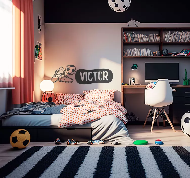 Vinilo fútbol botas de cabecera y pelota - TenVinilo