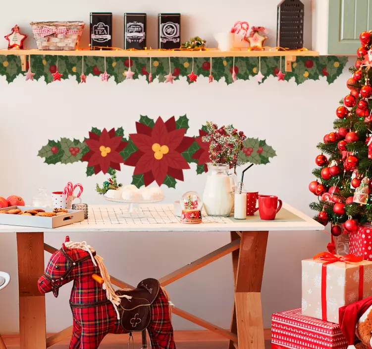 Pegatinas de navidad Conjunto de decoración de ramas de bayas de  - TenVinilo