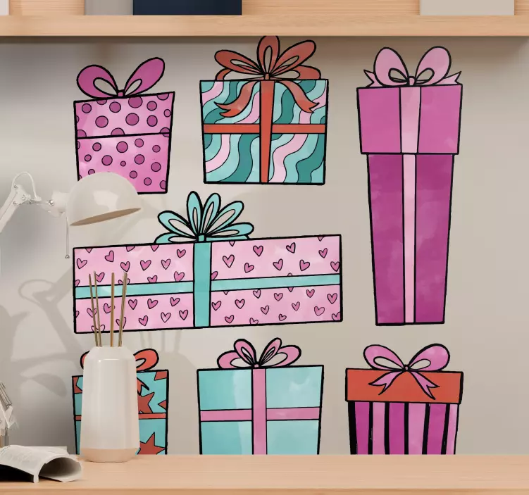 Pegatinas de navidad Conjunto de regalo de navidad dibujado a man - TenVinilo