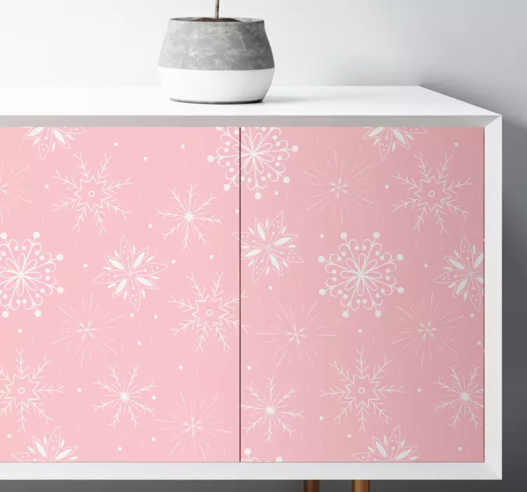 Pegatinas de navidad Copos de nieve blancos sobre fondo rosa - TenVinilo