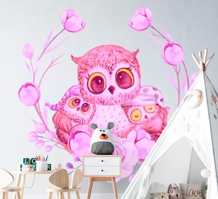 Vinilo pájaro Familia búho púrpura - TenVinilo