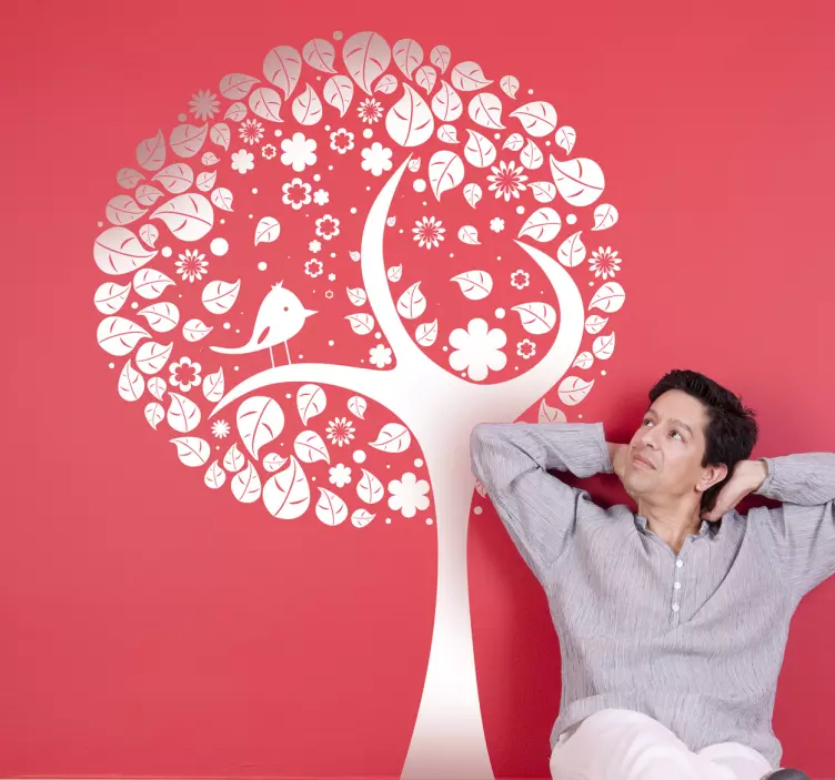 Vinilo decorativo árbol frondoso y ave - TenVinilo