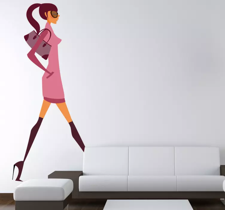 Vinilo decorativo chica fashion paseando - TenVinilo