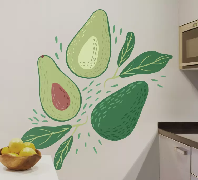 Vinilo cocina Composición aguacate y hojas - TenVinilo