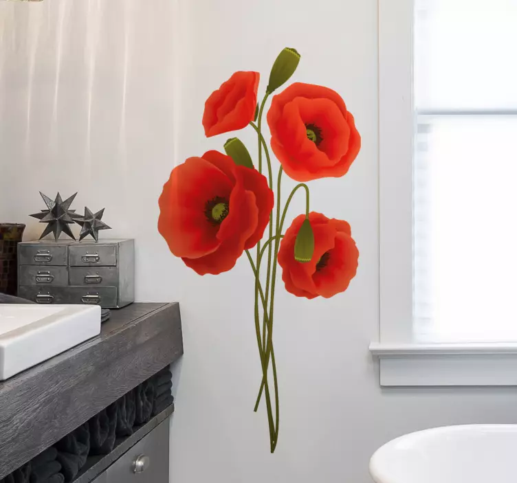 Vinilo para baño amapolas rojas - TenVinilo