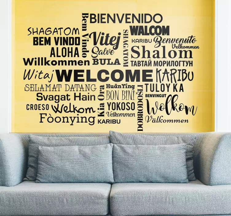 Vinilo pared frase bienvenido múltiples idiomas - TenVinilo