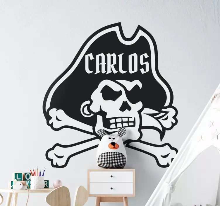 Vinilo ilustración Calavera pirata con nombre - TenVinilo