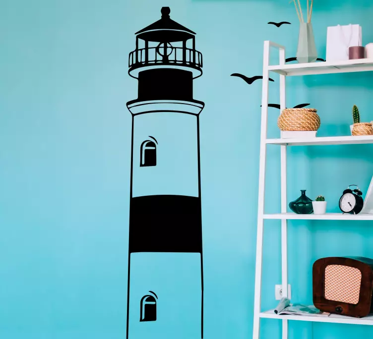 Vinilo marinero Elegante faro y pájaros - TenVinilo